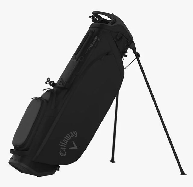 Callaway Hyperlite Zero stand bag in black, stand deployed.